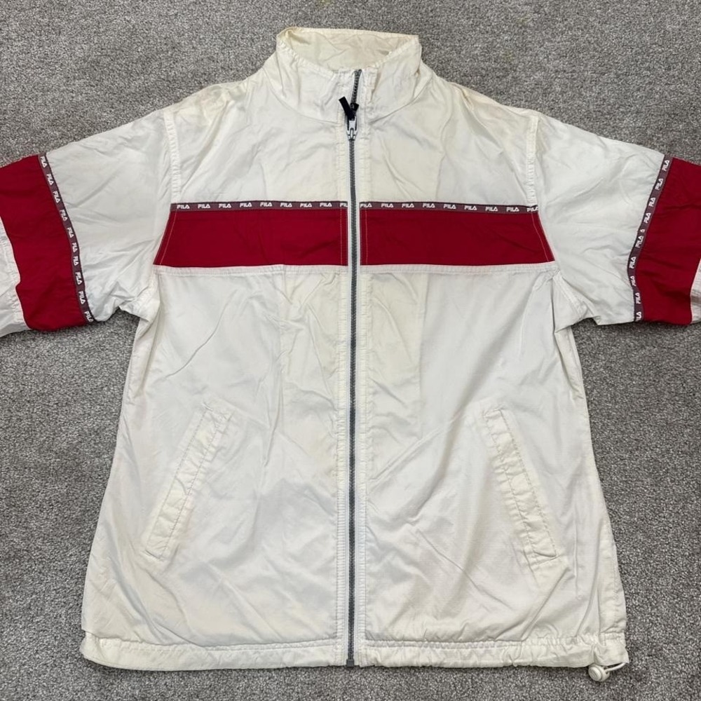 Vintage Fila Red White Windbreaker Jacket Medium 90s Sport Style - Picture 2 of 6